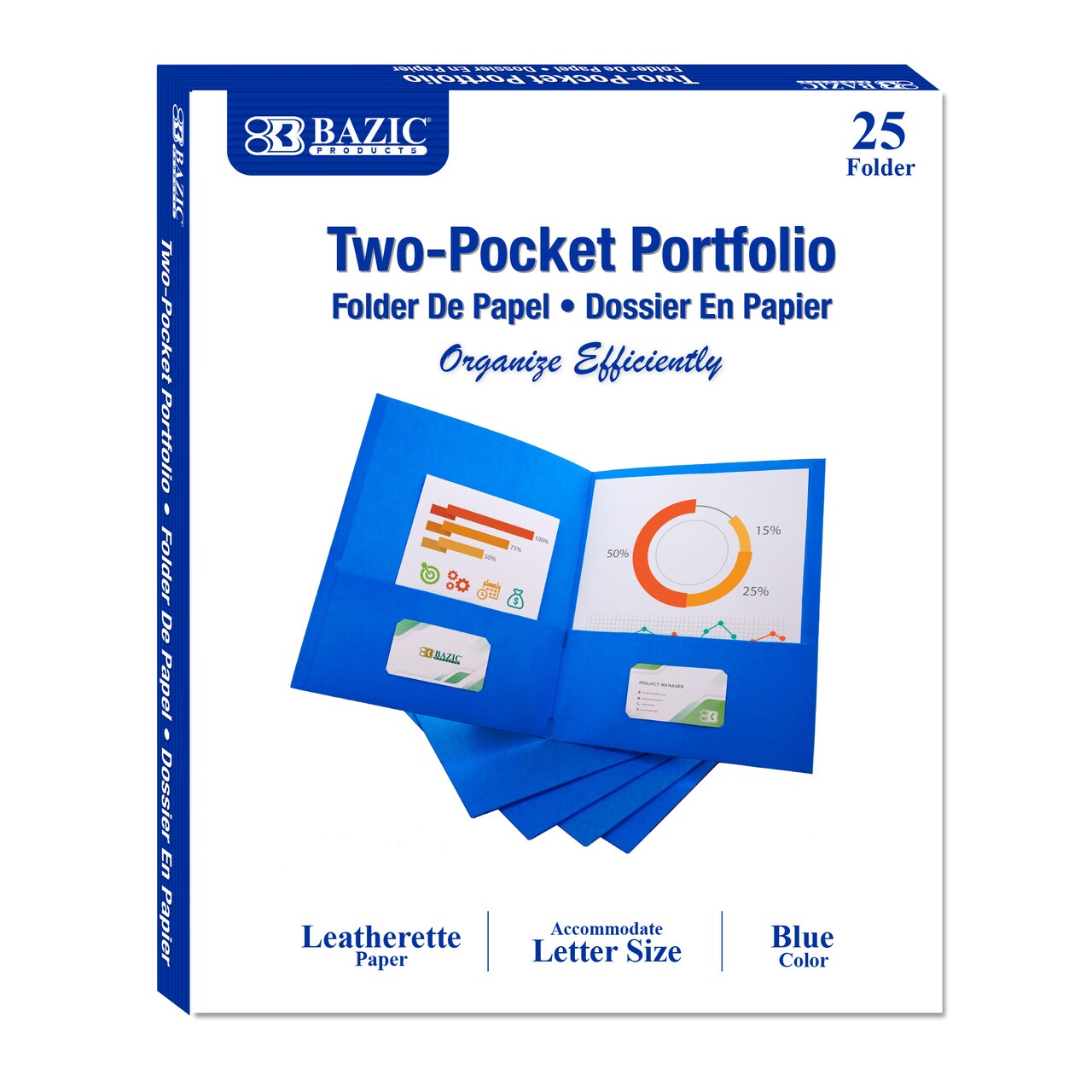 BAZIC Blue Paper 2-Pocket Folder, 25 Pack, Standard Letter Folder